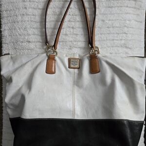 Dooney & Bourke Black and White Tote with Tan Accents